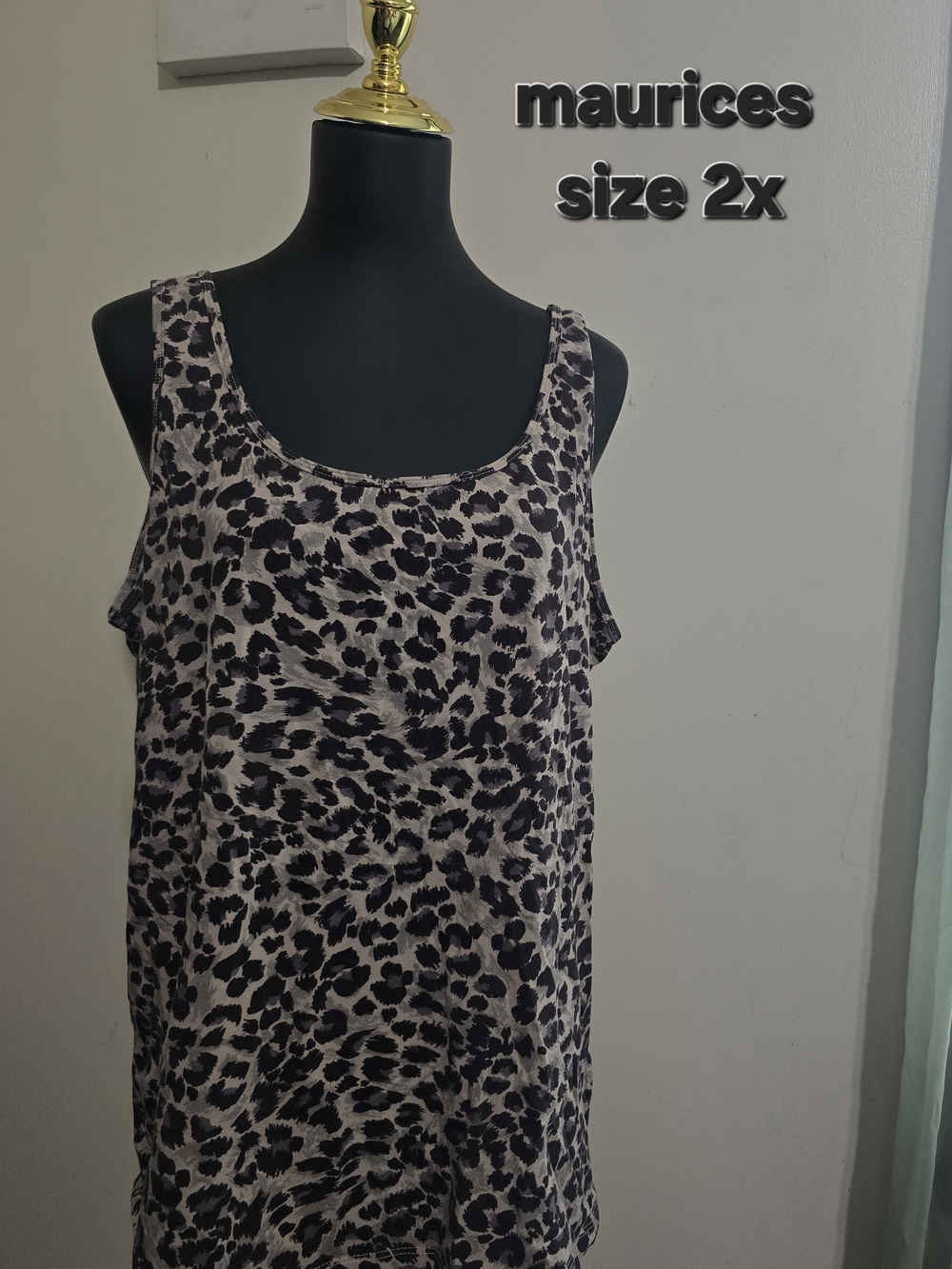 Maurices Black and Cream Leopard-Print Tank Top Size 2X